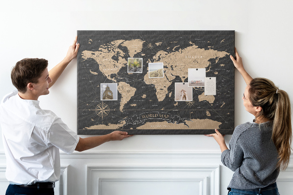 Nástěnka Černá mapa světa se zlatými akcenty