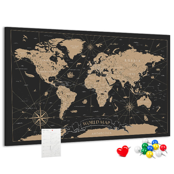 Nástěnka Černá mapa světa se zlatými akcenty