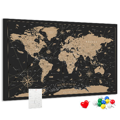 Nástěnka Černá mapa světa se zlatými akcenty