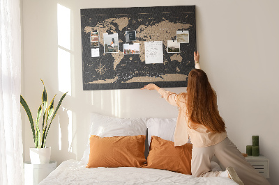 Nástěnka Černá mapa světa se zlatými akcenty