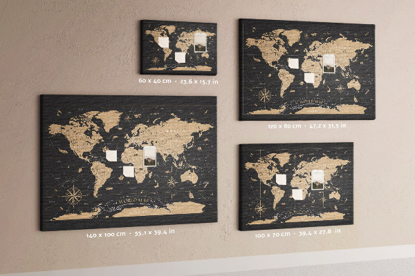 Nástěnka Černá mapa světa se zlatými akcenty