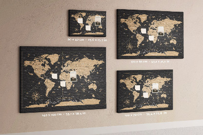 Nástěnka Černá mapa světa se zlatými akcenty