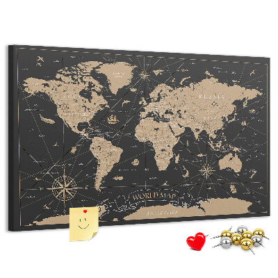 Nástěnka Černá mapa světa se zlatými akcenty