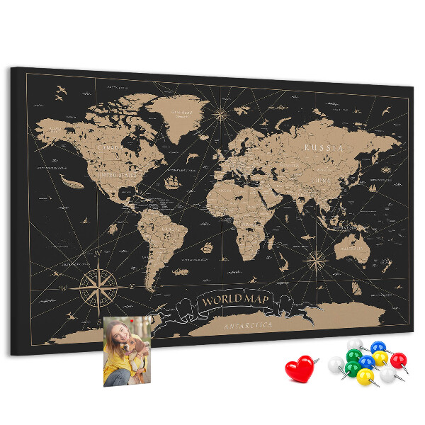 Nástěnka Černá mapa světa se zlatými akcenty