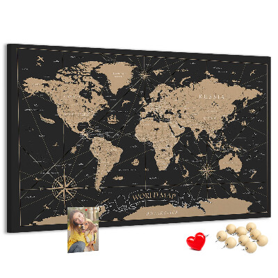 Nástěnka Černá mapa světa se zlatými akcenty