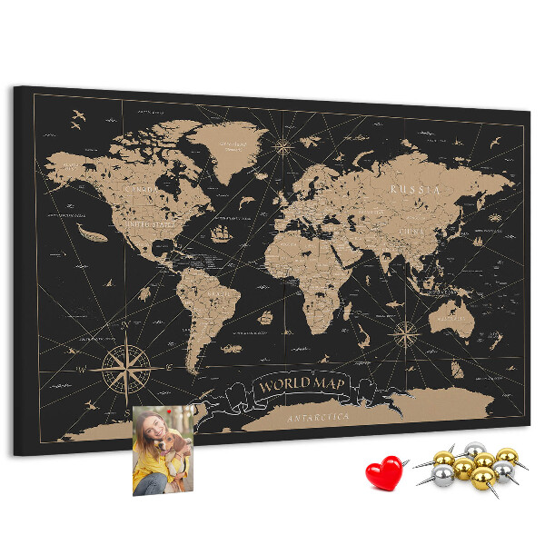 Nástěnka Černá mapa světa se zlatými akcenty