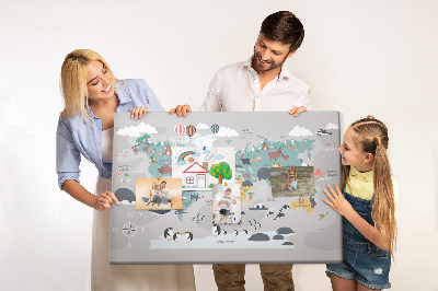 Nástěnka Mapa světa s ilustracemi zvířat.