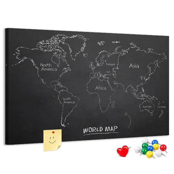 Korková nástěnka Mapa světa na černém pozadí