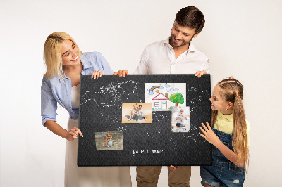 Korková nástěnka Mapa světa na černém pozadí