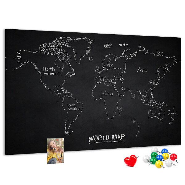 Korková nástěnka Mapa světa na černém pozadí