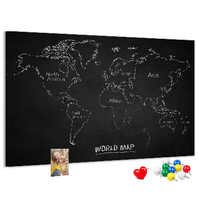 Korková nástěnka Mapa světa na černém pozadí