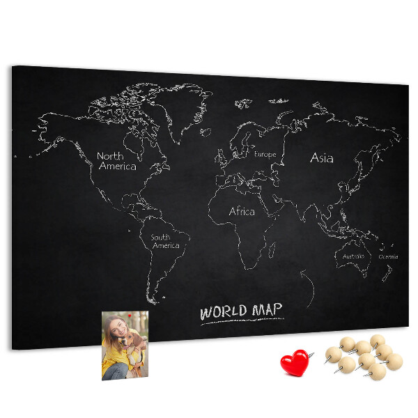 Korková nástěnka Mapa světa na černém pozadí