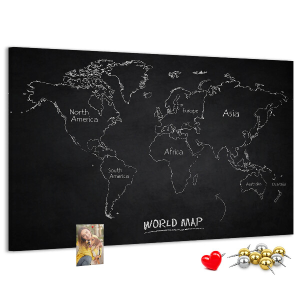 Korková nástěnka Mapa světa na černém pozadí