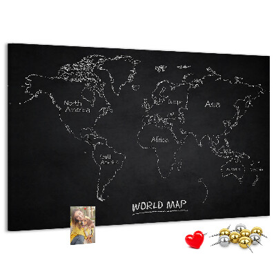 Korková nástěnka Mapa světa na černém pozadí