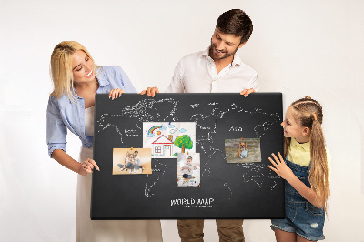 Korková nástěnka Mapa světa na černém pozadí