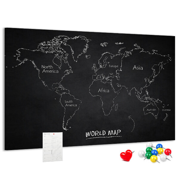 Korková nástěnka Mapa světa na černém pozadí
