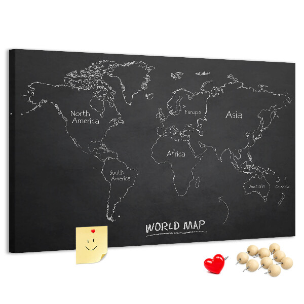 Korková nástěnka Mapa světa na černém pozadí
