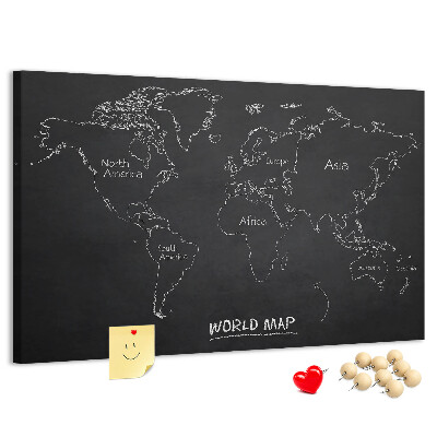 Korková nástěnka Mapa světa na černém pozadí