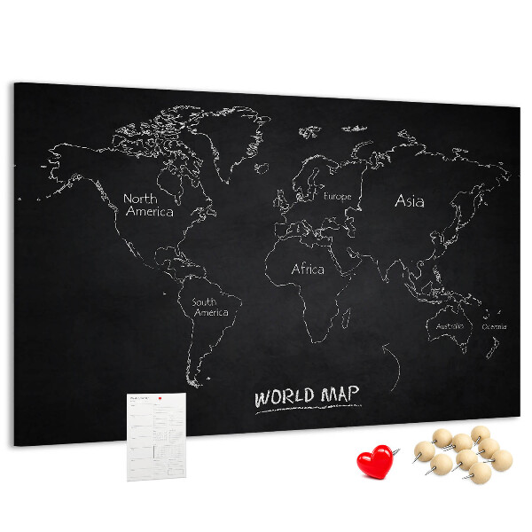 Korková nástěnka Mapa světa na černém pozadí