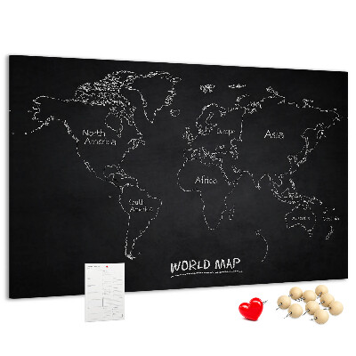 Korková nástěnka Mapa světa na černém pozadí