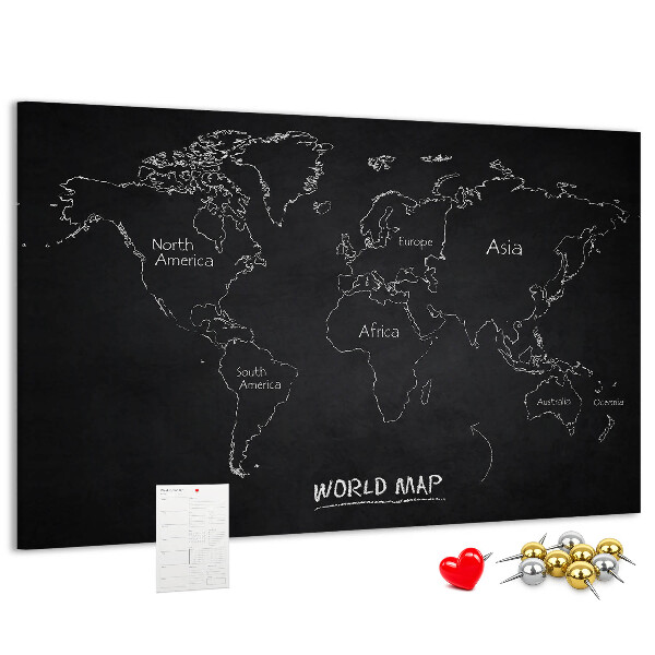 Korková nástěnka Mapa světa na černém pozadí