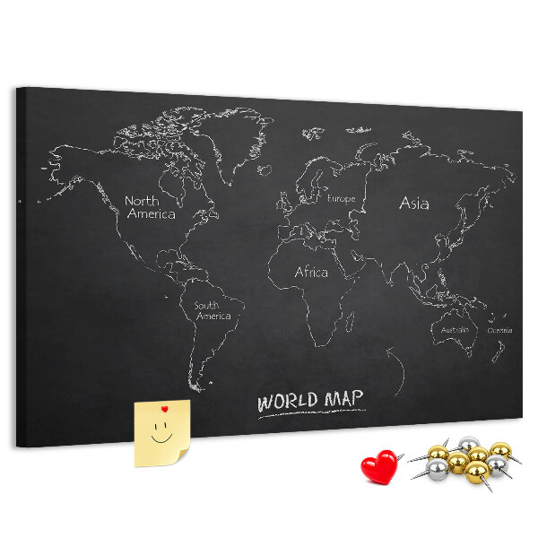 Korková nástěnka Mapa světa na černém pozadí