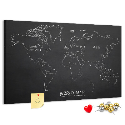 Korková nástěnka Mapa světa na černém pozadí