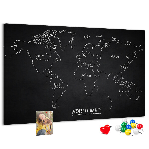 Korková nástěnka Mapa světa na černém pozadí
