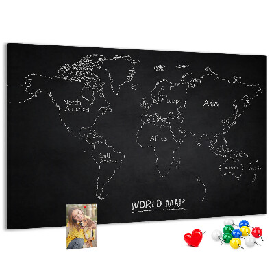 Korková nástěnka Mapa světa na černém pozadí