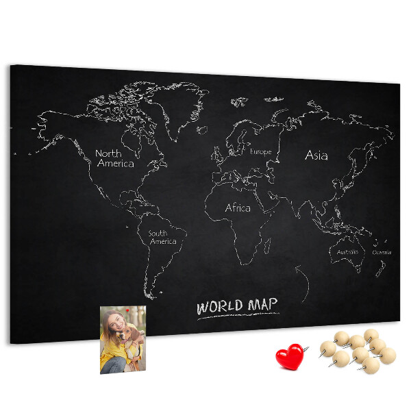 Korková nástěnka Mapa světa na černém pozadí