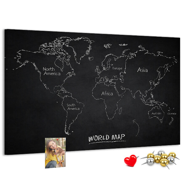 Korková nástěnka Mapa světa na černém pozadí