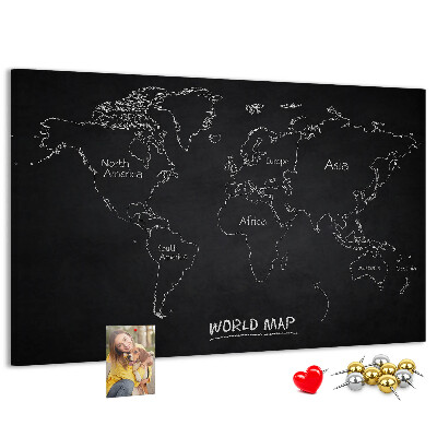 Korková nástěnka Mapa světa na černém pozadí