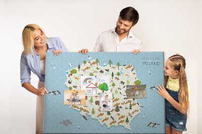 Fětská nástěnka Polská fauna na barevné mapě