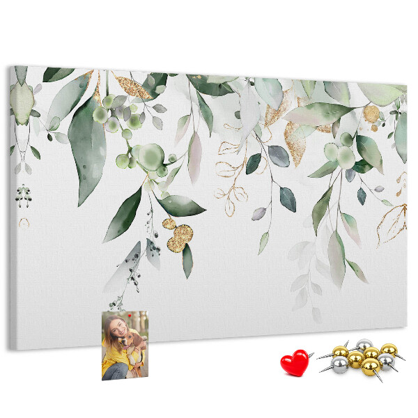 Korková nástěnka Jemné listy v odstínech zelené