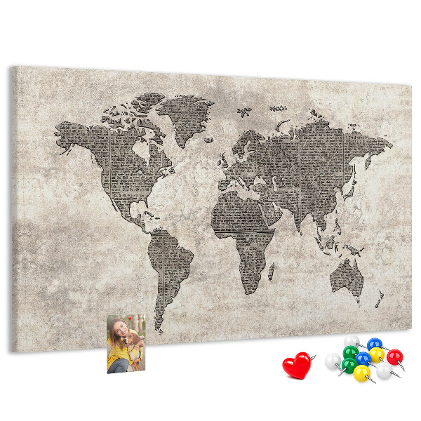 Fětská nástěnka Mapa světa s texturou novin.