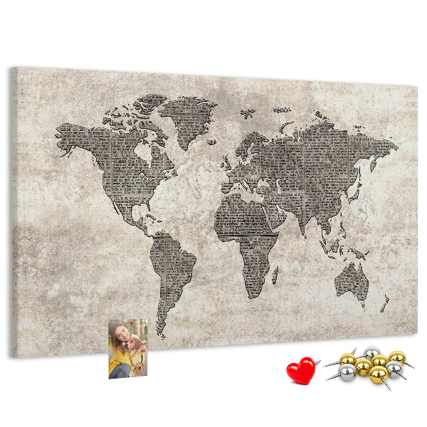 Fětská nástěnka Mapa světa s texturou novin.