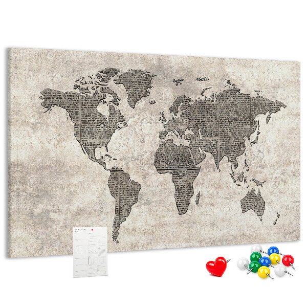 Fětská nástěnka Mapa světa s texturou novin.