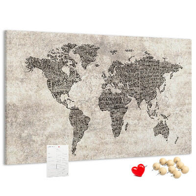 Fětská nástěnka Mapa světa s texturou novin.