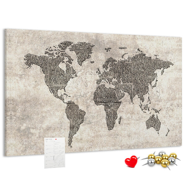 Fětská nástěnka Mapa světa s texturou novin.