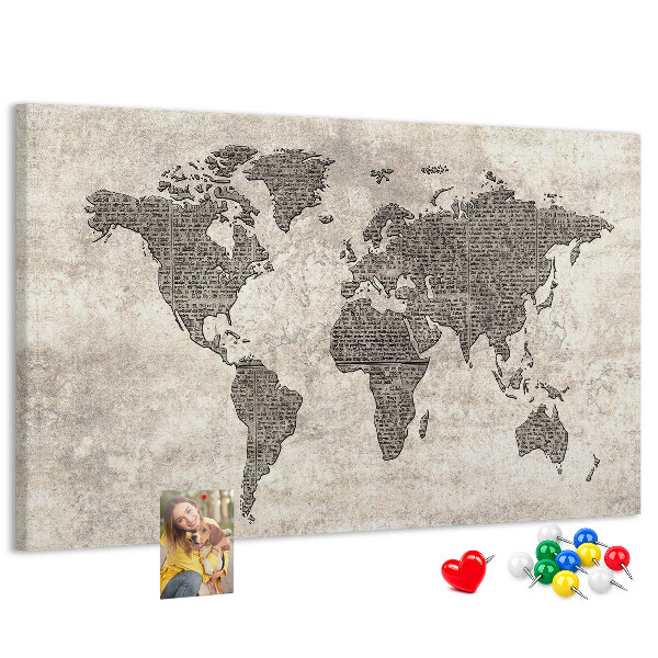 Fětská nástěnka Mapa světa s texturou novin.