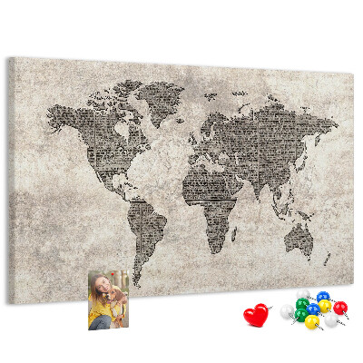 Fětská nástěnka Mapa světa s texturou novin.
