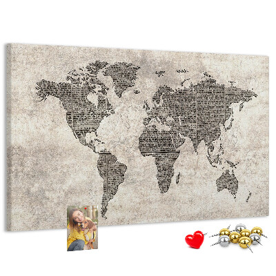 Fětská nástěnka Mapa světa s texturou novin.