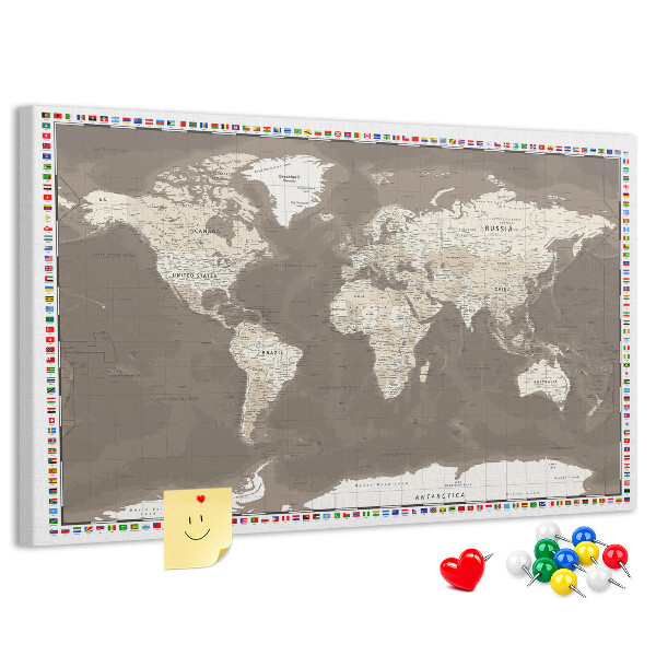 Nástěnka Mapa světa s vlajkami zemí
