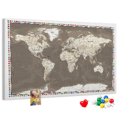 Nástěnka Mapa světa s vlajkami zemí