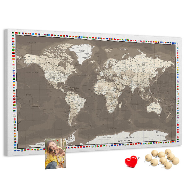 Nástěnka Mapa světa s vlajkami zemí