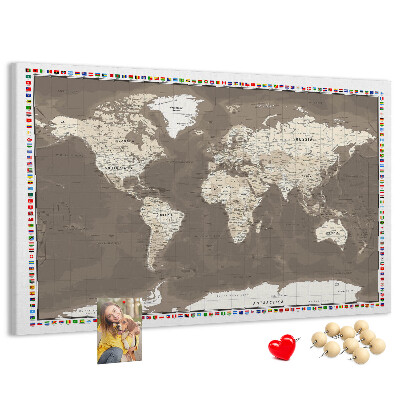 Nástěnka Mapa světa s vlajkami zemí