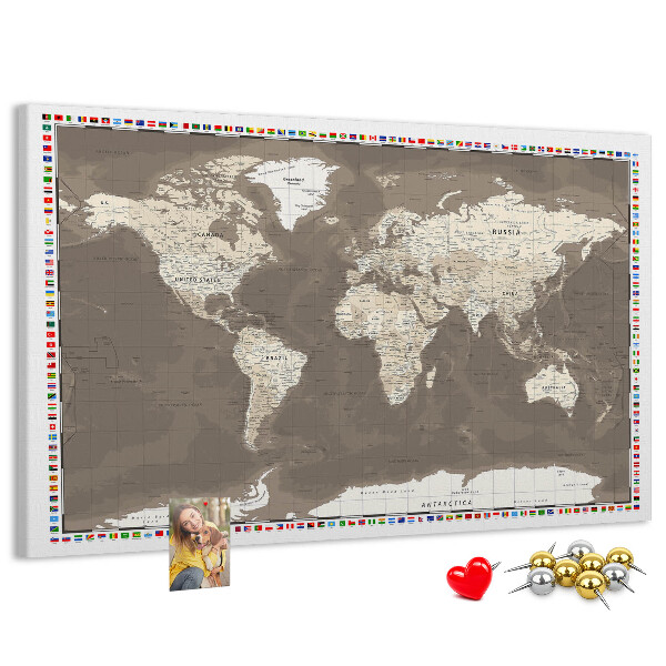 Nástěnka Mapa světa s vlajkami zemí
