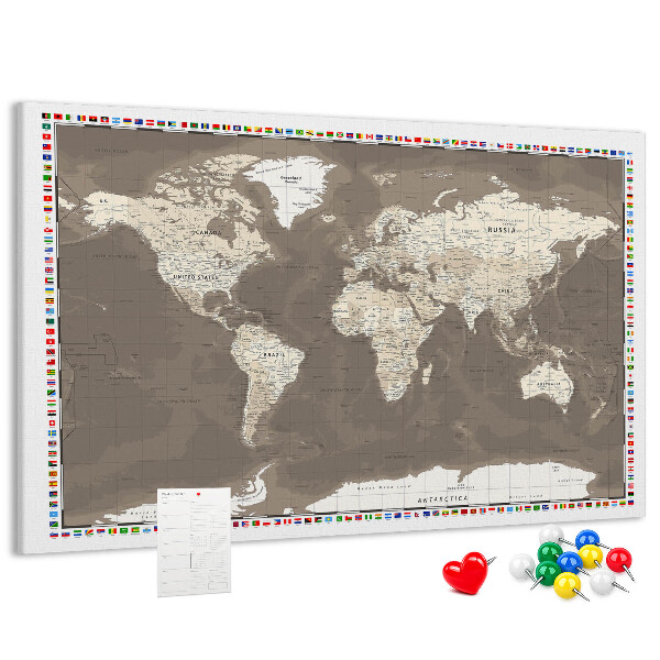 Nástěnka Mapa světa s vlajkami zemí
