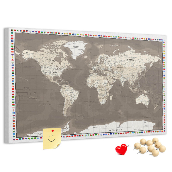 Nástěnka Mapa světa s vlajkami zemí