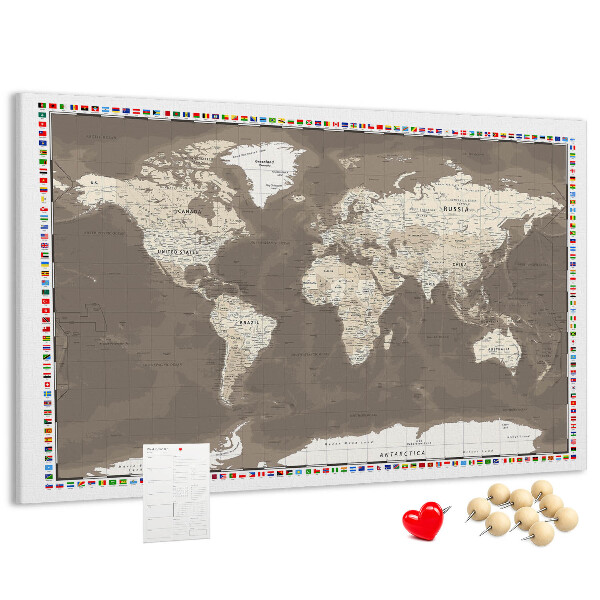 Nástěnka Mapa světa s vlajkami zemí